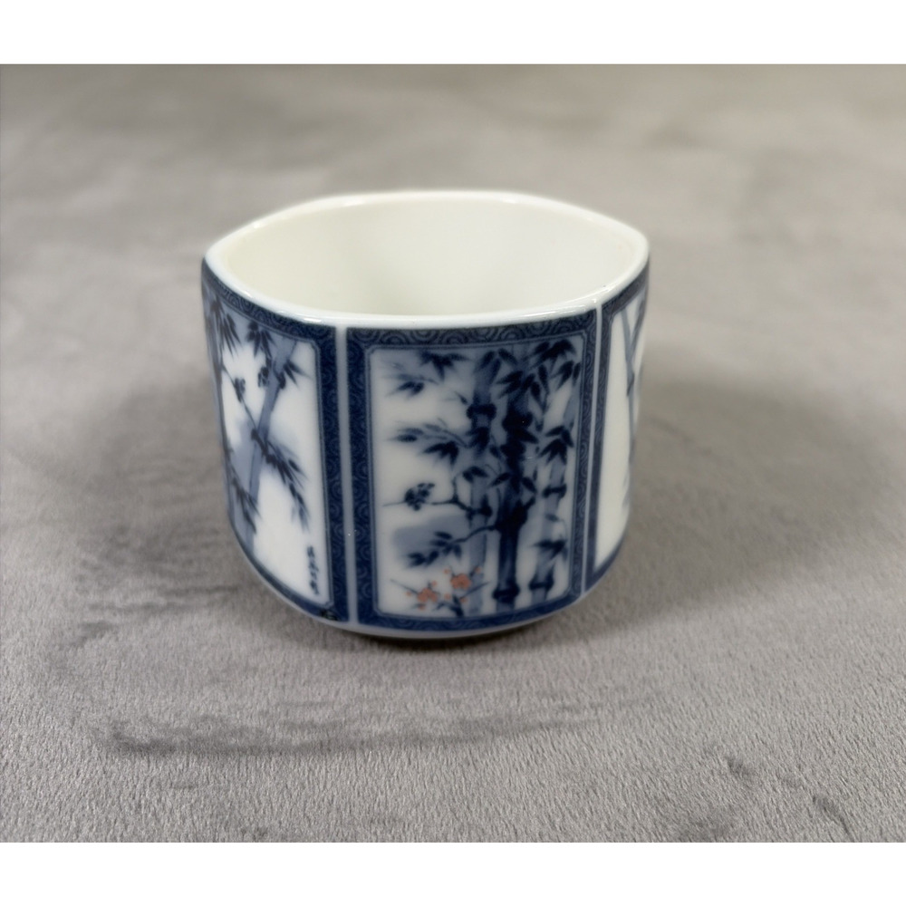 Porcelain Japanese Fan Snack Plate With Cup & Saucer Bamboo Blue & Pink Charity - Picture 9 of 16